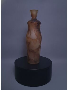 Vintage Spanish Coral Glass Vase 15" Mid Century Modern Textured Recycled Bottle